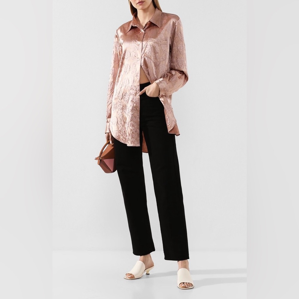 Acne Studios Sophi Shiny Floral Embossed Shirt Blouse Old Pink Size 38 US Medium